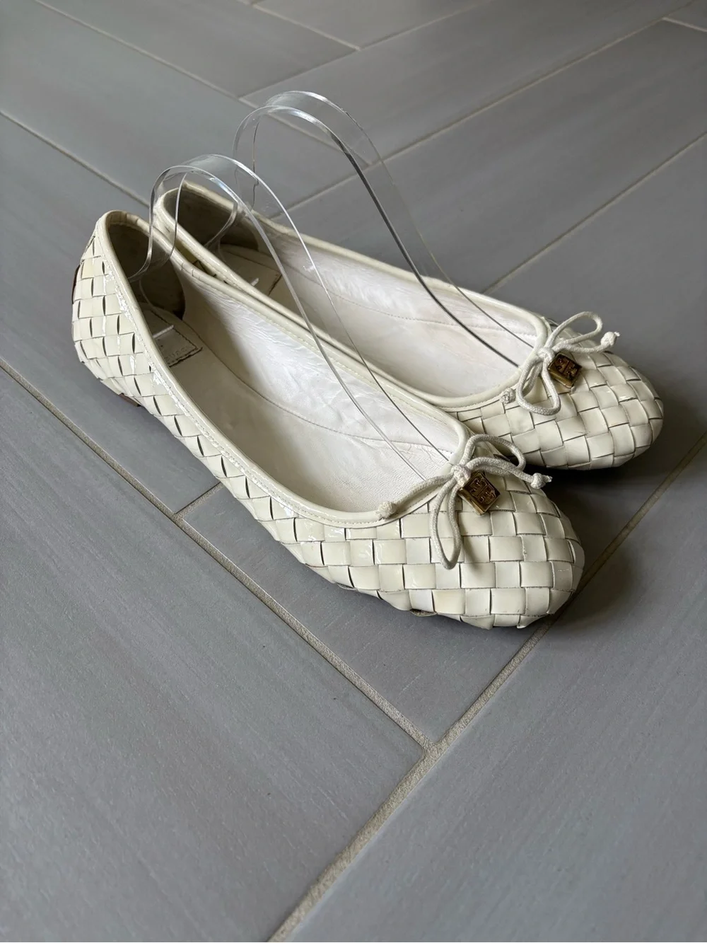 Tory Burch Prescott Woven Patent Leather Ballet Flats with Gold Logo